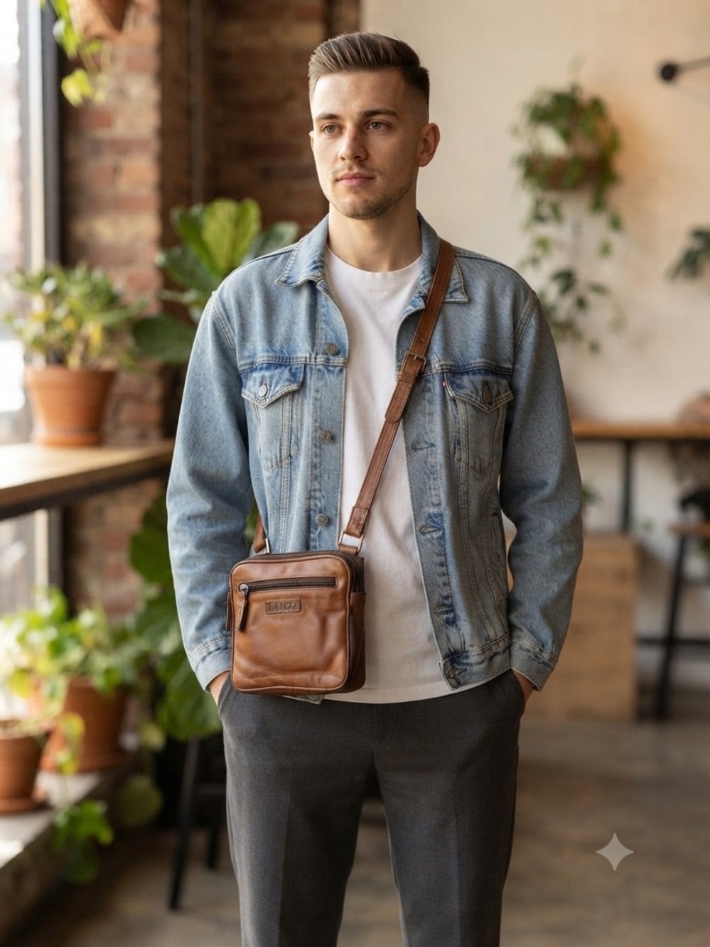 Latico Brown Leather Messenger Crossbody Bag